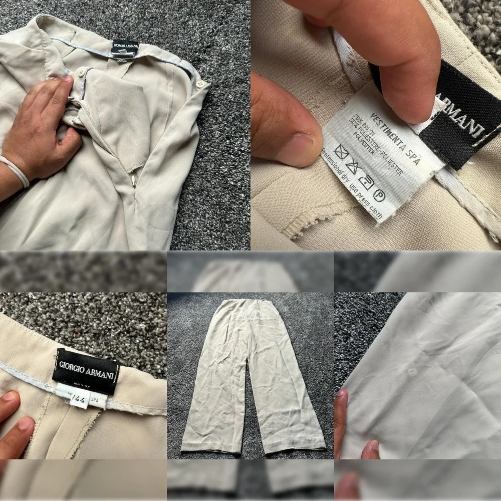 Giorgio Armani Dress Pants Womens 44 Beige Crepe Lined Relaxed Leg Italy Career - Picture 2 of 15